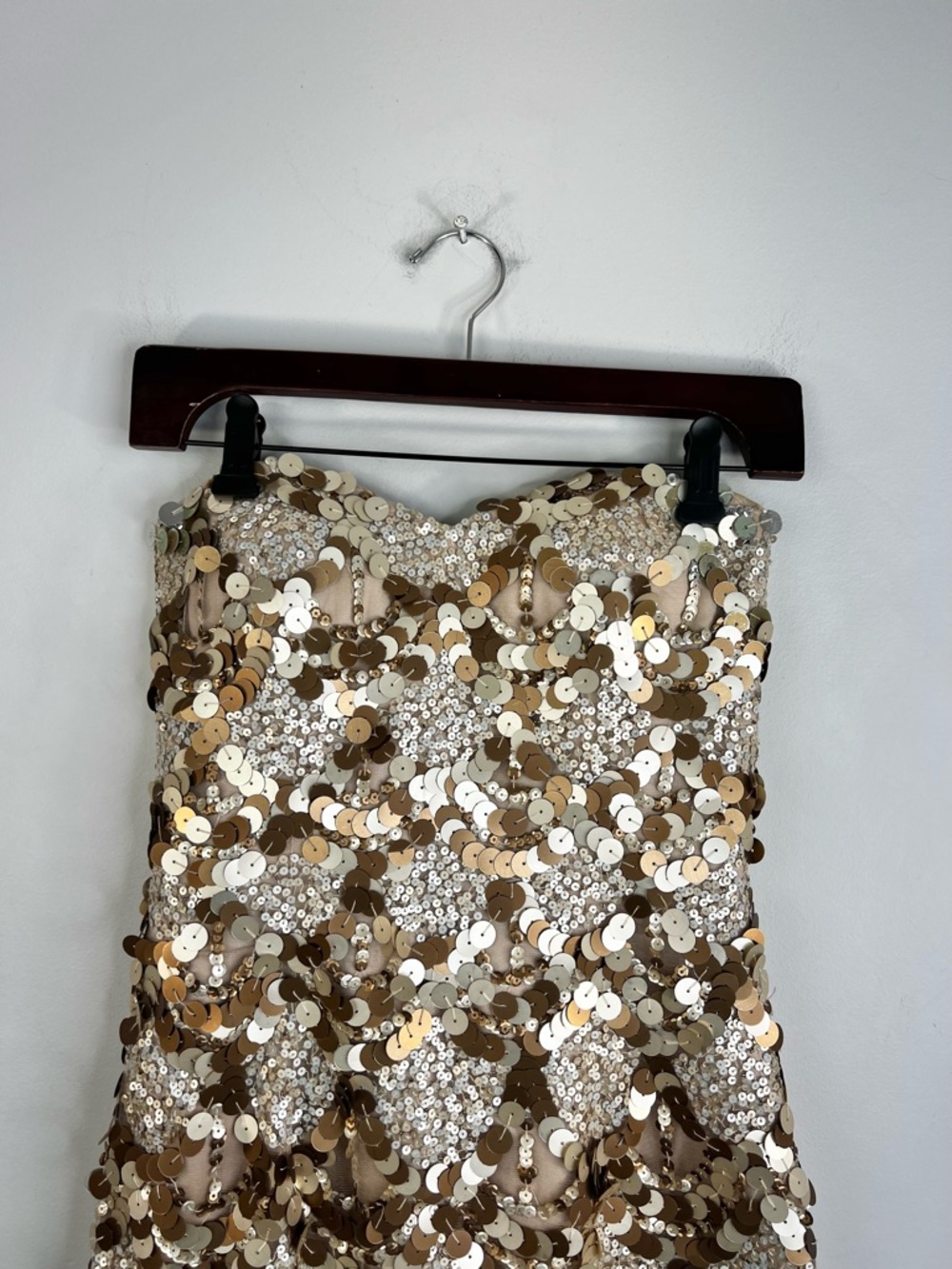 Sherri Hill beige brown sequin strapless sweetheart mini cocktail party dress 2 - Picture 5 of 17